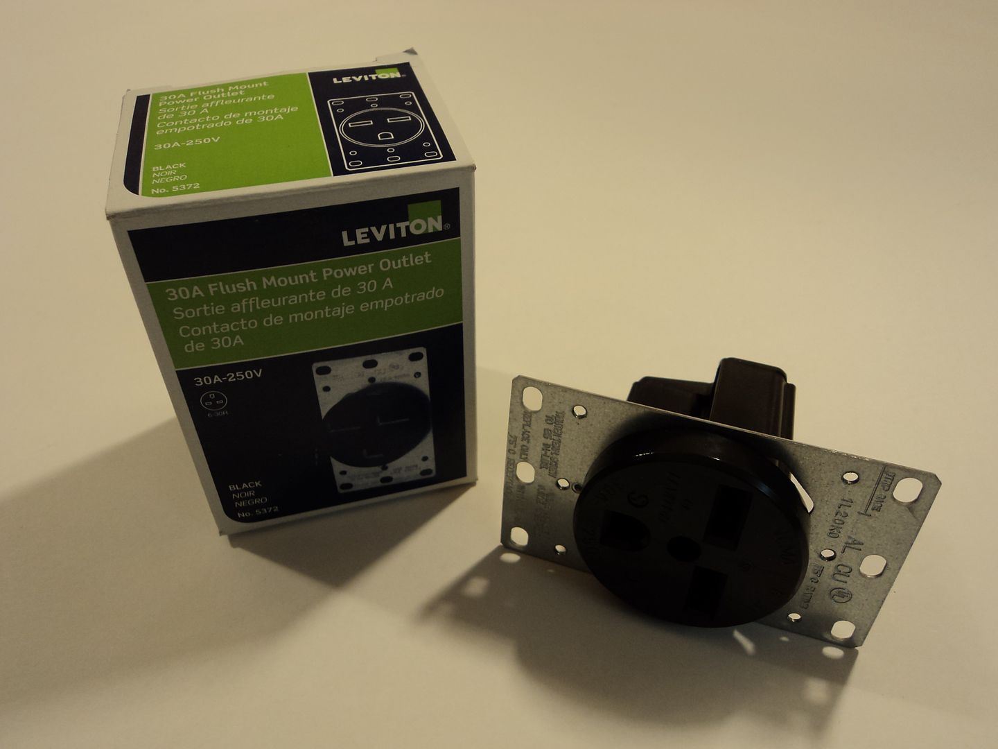 Leviton 30A Flush Mount Power Outlet Black 250V 2 Pole 3 Wire 5372